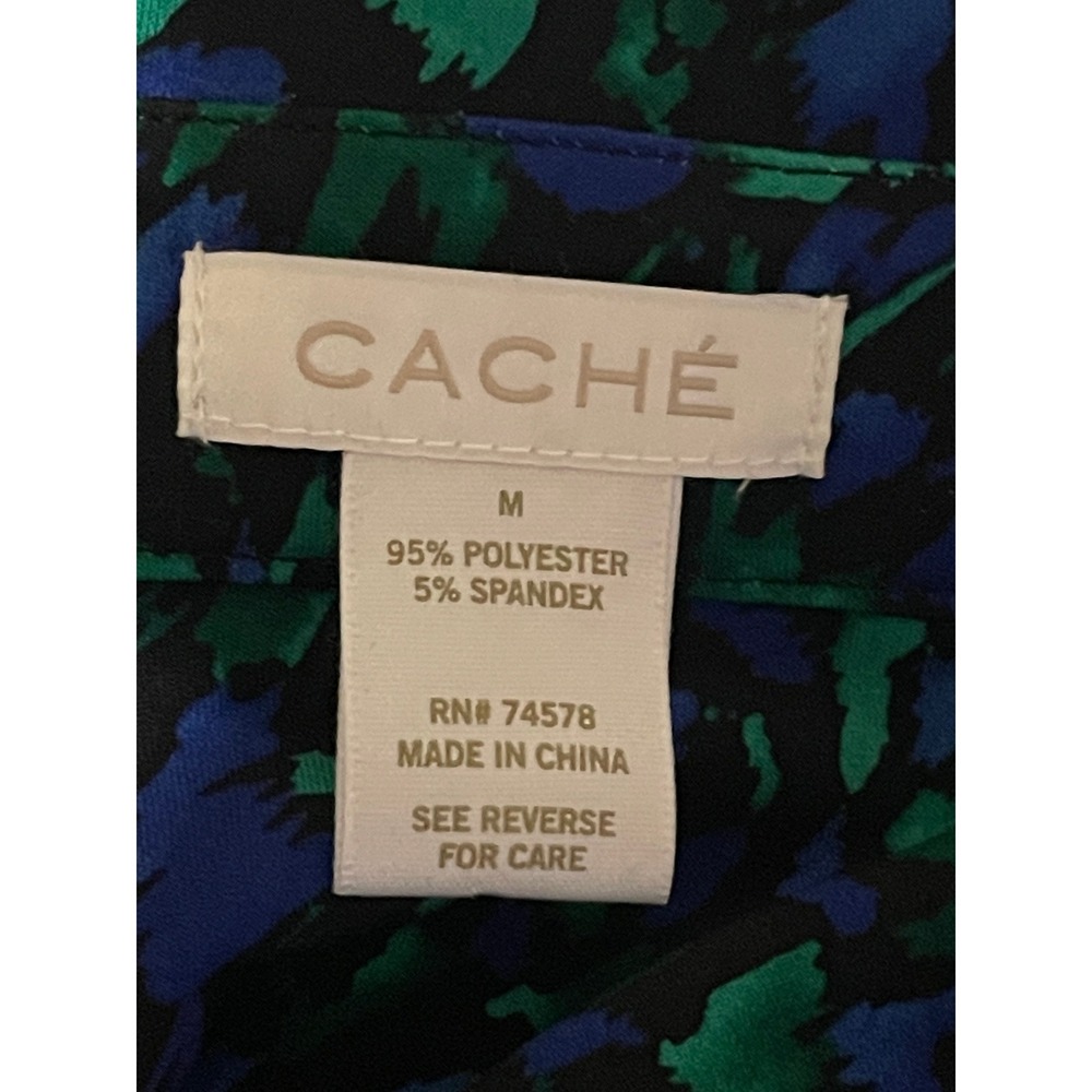 Cache Dress Women's Size M Blue Green Abstract Print Button Front Tie Waist Midi - Picture 4 of 7